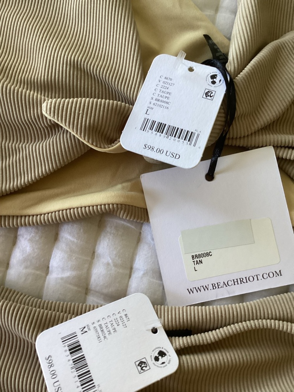 Free People Ribbed Bandeau Bikini Set in Tan - Picture 3 of 4